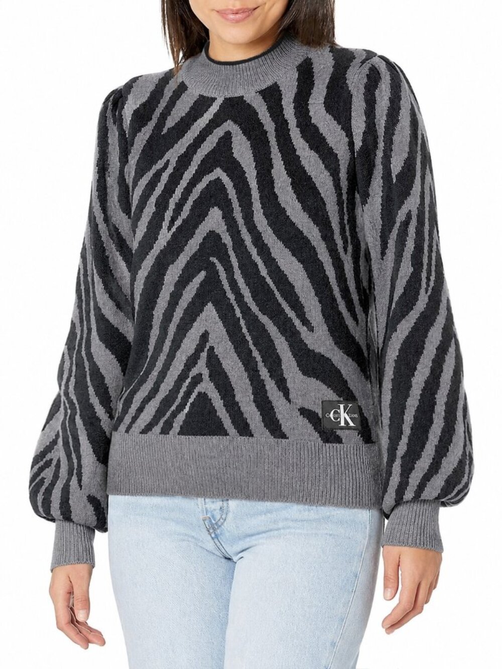 Calvin Klein Jeans Zebra Pattern Sweater Gray & Black Animal Print Sweatshirt XS